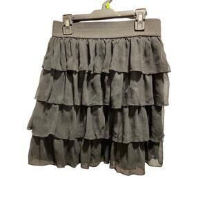 Byer California Black Ruffled Mini Skirt, JR Large, 100% Polyester, Pull-On